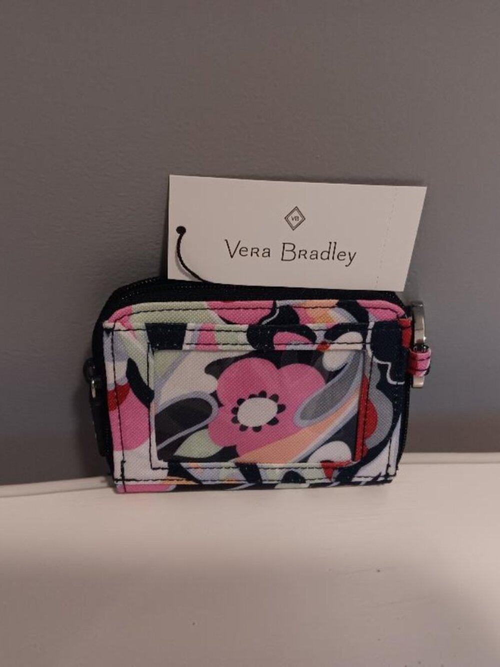 NWT Vera Bradley Zip Around RFID Protection Wallet Mod Paisley Pink Navy Peach G